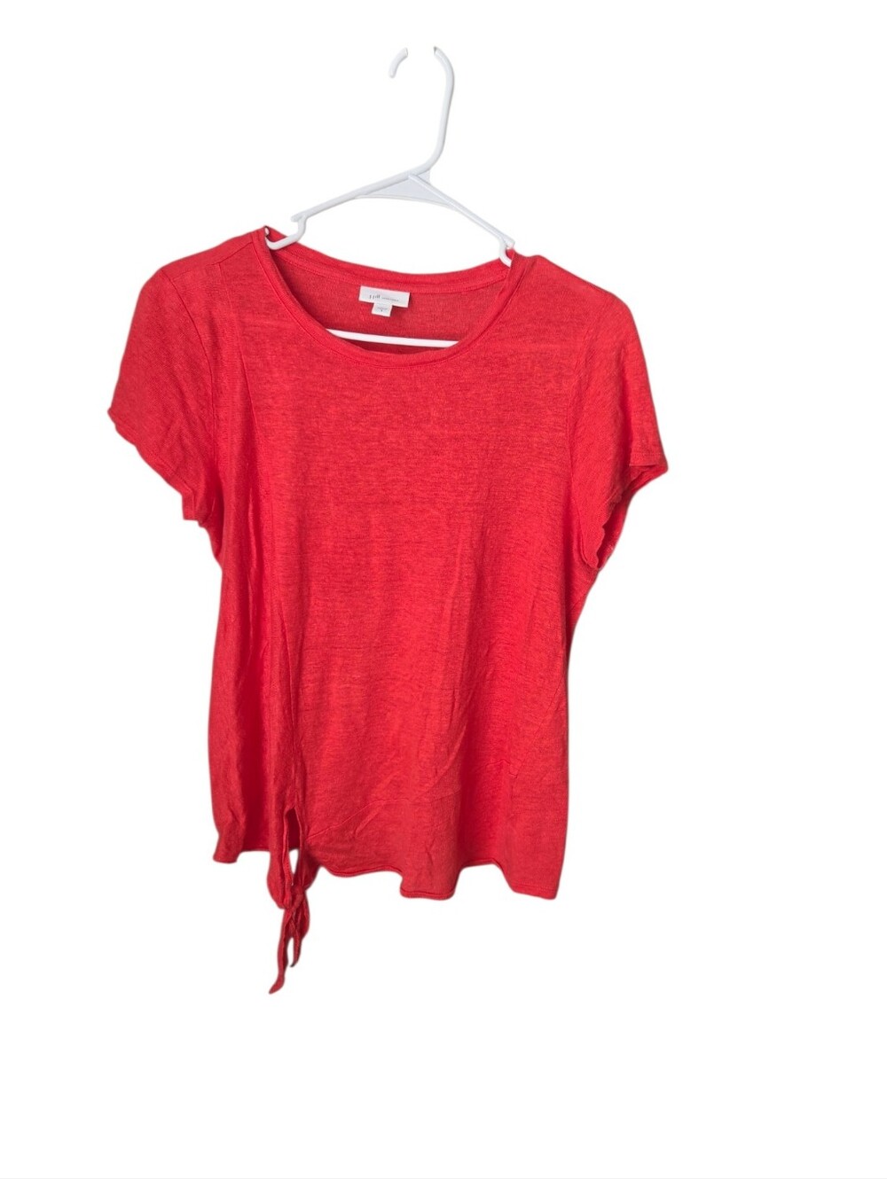 J. Jill Linen Vibrant Red Short Sleeve Side Tie Top Casual Crewneck Tee Shirt S